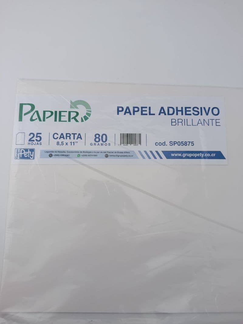 Papel Adhesivo Brillante con Precorte Tamaño Carta Papier, 25 Hojas