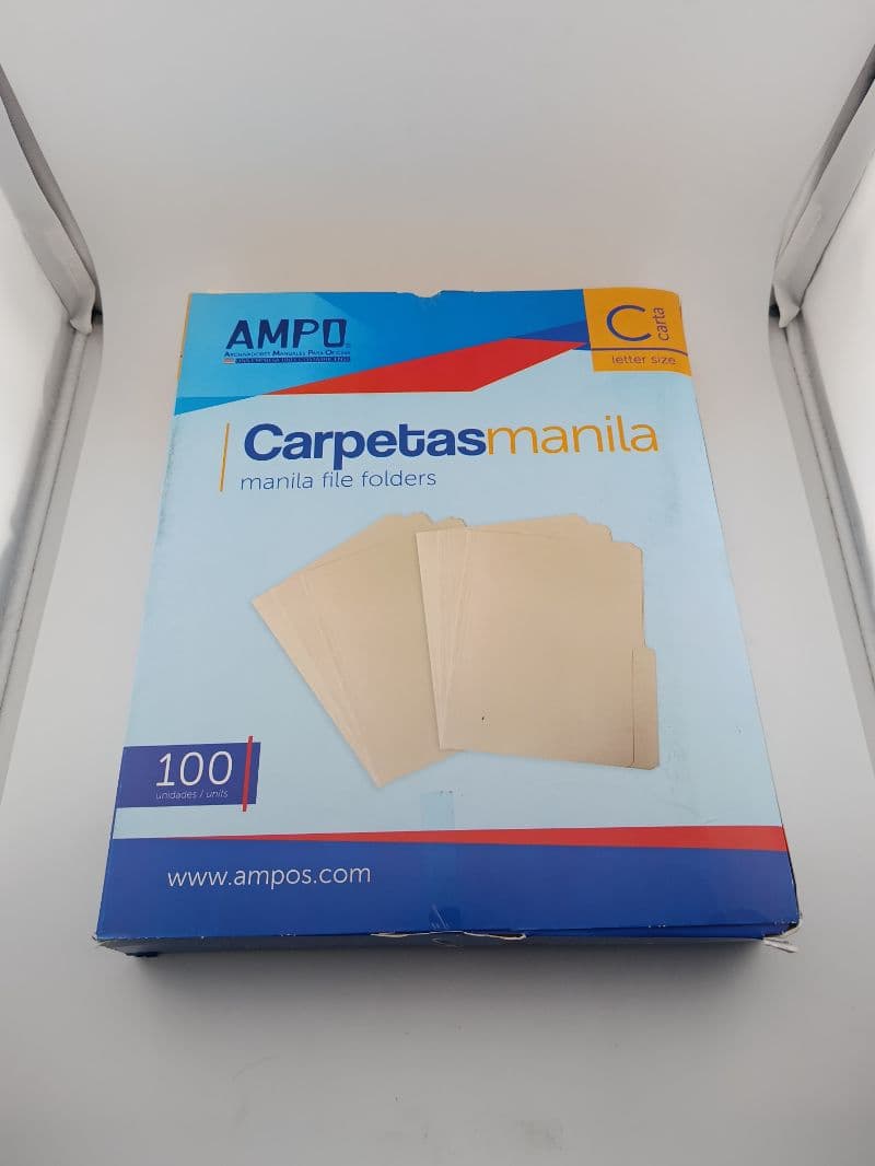 Carpetas manila tamaño carta Ampo — caja de 100 unidades